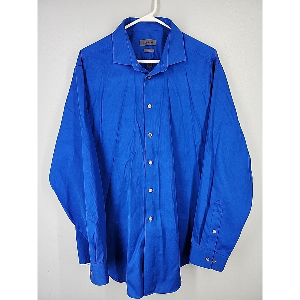 Calvin Klein‎ Slim Fit  Long Sleeve Shirt Mens  34-35 Twoply Non Iron Button Up